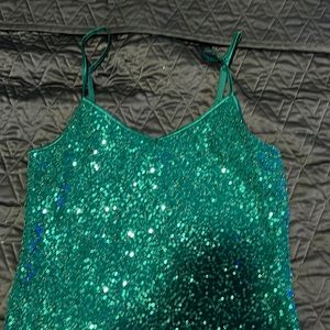 Sequin green express tank top